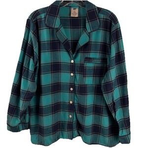 Lands End Mens Green Tartan Plaid Button Front Pajama Shirt Top ONLY Cozy Sz XXL